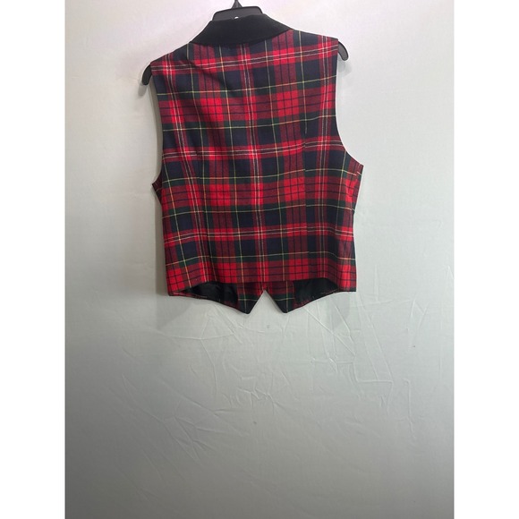 Talbots Vintage Red Plaid Worsted Wool Vest Velvet Collar Made in USA Size 12 - Picture 4 of 4